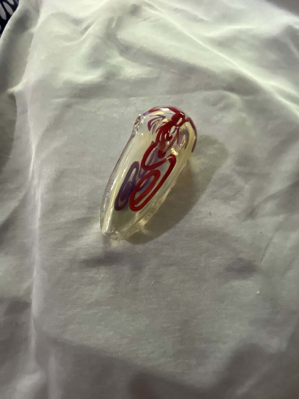 Unbranded Hand-Blown Glass Spoon Piece Red Swirl, made with color changing glass